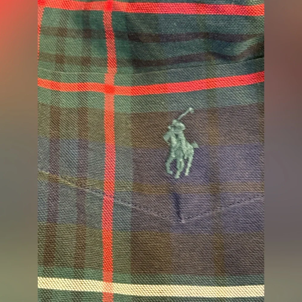 VTG Ralph Lauren BIG SHIRT Men L Navy Green Red Plaid Button Down 100% Cotton - Picture 7 of 15